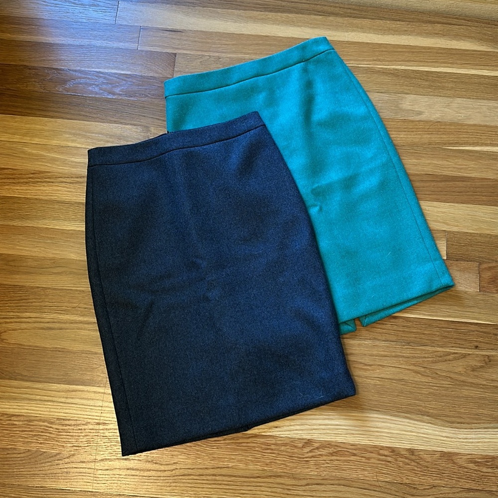 J. Crew Gray and Green Knee-Length Pencil Skirt Set